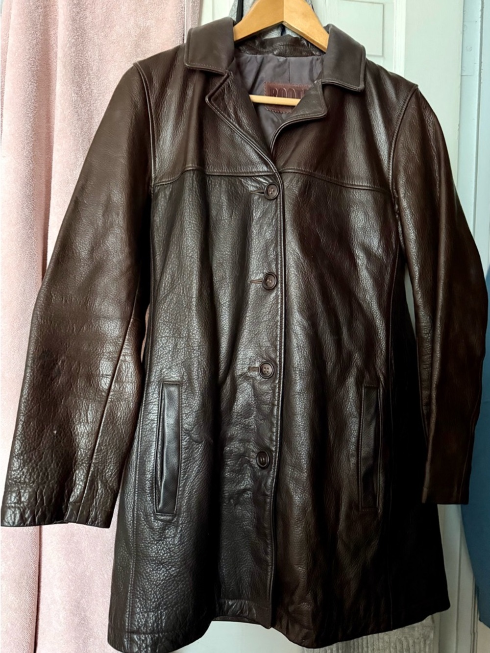 Roots Women's Dark Brown Leather Button-Front Coat